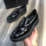 Loafers for Men Cowhide Lightweight Platform Height Increasing Men's Muffin Leather Shoes