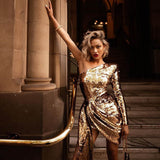 Knee Length Semi Formal Dresses for Wedding Women's Sexy One-Shoulder Sequined Slim Dress