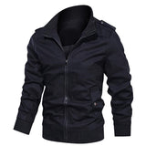Men Fit Bomber Jacket Windbreaker Moto Street Coat Men's Clothing Youth Cotton Jacket Slim Stand Collar Solid Color Overalls Male