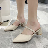 Nude Chunky Heel Slippers