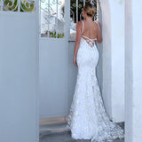 Women Lace Wedding Dress Sexy V-neck Camisole Gown Dress Banquet Evening Long Dress