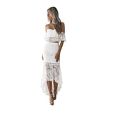 Women Lace Wedding Dress Beach Dress Tube Top Backless Two-Piece Set