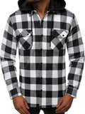 Mens Flannel Jacket with Hoodie Spring Men's Plaid Hooded Shirt Cargo Pocket Removable Hat Casual Long Sleeve Hoodie