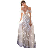 Women Lace Wedding Dress Sexy V-neck Strap Dress Long Dress Evening Gown