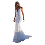 Women Lace Wedding Dress Sexy V-neck Camisole Gown Dress Banquet Evening Long Dress