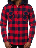 Mens Flannel Jacket with Hoodie Spring Men's Plaid Hooded Shirt Cargo Pocket Removable Hat Casual Long Sleeve Hoodie