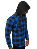 Mens Flannel Jacket with Hoodie Spring Men's Plaid Hooded Shirt Cargo Pocket Removable Hat Casual Long Sleeve Hoodie