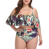 Women Plus Size Swimwear Tankinis Flounced Bikini Strapless High Waist Two-Piece Set
