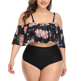 Women Plus Size Swimwear Tankinis Flounced Bikini Strapless High Waist Two-Piece Set