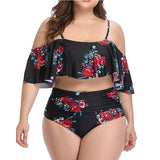 Women Plus Size Swimwear Tankinis Flounced Bikini Strapless High Waist Two-Piece Set