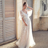 Women Lace Wedding Dress Spring and Summer Dress Sexy Lace V-neck Backless Dress