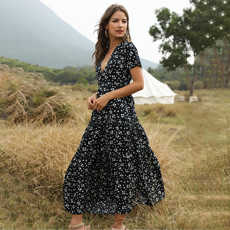 Beth Dutton Bohemian Dress Summer Spring Midi Dresses Ruffle Floral Skirt