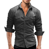 Work Shirts Spring Men's Double Pocket Men's Casual Denim Shirt