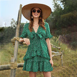 Beth Dutton Bohemian Dress Summer Spring Mini Dresses Bohemian Floral Patchwork Ruffled V-neck Lace-up Flare Sleeve Dress