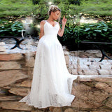 Women Lace Wedding Dress Sexy V-neck Strap Dress Formal Dress