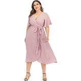 Women Plus Size Maxi Dresses Spring/Summer V-neck Irregular Dress