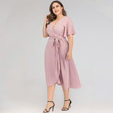 Women Plus Size Maxi Dresses Spring/Summer V-neck Irregular Dress