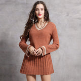 Sweater Dress Outfit With Tights 2 Piece Set Winter Dress Color-Matching Hundred Colors Knitted Dress Retro Turtleneck Long Sleeve Dress