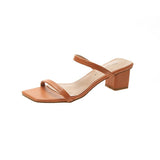 Nude Chunky Heel Slippers