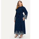 Muslim Women Stylish Kashibo Abaya Muslim Ladies Long Gown Islamic Clothing Jilbab Jalabiya Embroidered Bead Long Sleeve Plus Size Dress