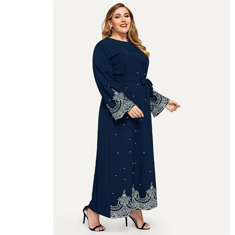Muslim Women Stylish Kashibo Abaya Muslim Ladies Long Gown Islamic Clothing Jilbab Jalabiya Embroidered Bead Long Sleeve Plus Size Dress