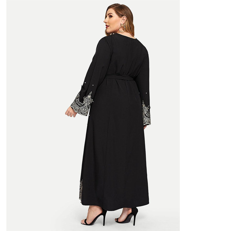 Muslim Women Stylish Kashibo Abaya Muslim Ladies Long Gown Islamic Clothing Jilbab Jalabiya Embroidered Bead Long Sleeve Plus Size Dress