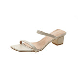 Nude Chunky Heel Slippers