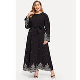Muslim Women Stylish Kashibo Abaya Muslim Ladies Long Gown Islamic Clothing Jilbab Jalabiya Embroidered Bead Long Sleeve Plus Size Dress