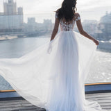 Women Lace Wedding Dress Women's Dress Sexy Slit off-Shoulder Fashion Applique Formal Dress