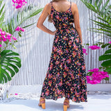 Women Bohemian Dress Little Daisy Slim-Fit Floral Midi Strap Dress