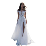 Women Lace Wedding Dress Women's Dress Sexy Slit off-Shoulder Fashion Applique Formal Dress