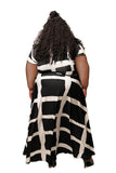 Women Plus Size Maxi Dresses Waist Trimming Printing Short Sleeve Dress with Pockets