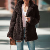 Women Sherpa Jacket Autumn and Winter Plush Coat Polo Collar Solid Color Long Sleeve Coat Cardigan