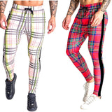 Men Plaid Pant Man Checked Pants Men's Spring and Autumn Running Training Slim Fit Patchwork Trousers