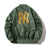 New York NYC Varsity Jacket Embroidered Baseball Uniform Thin Stand Collar Hooded Jacket
