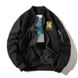 New York NYC Varsity Jacket Embroidered Baseball Uniform Thin Stand Collar Hooded Jacket