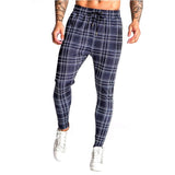 Men Plaid Pant Man Checked Pants Men's Spring and Autumn Running Training Slim Fit Patchwork Trousers