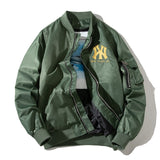 New York NYC Varsity Jacket Embroidered Baseball Uniform Thin Stand Collar Hooded Jacket
