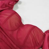 Women Summer Dresses Mini Dress Women's Spring Clothing Sexy See-through Square Collar Puff Sleeve Nightclub Skirt Dress Summer