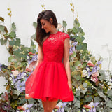 Women Lace Wedding Dress round Neck Backless Dress