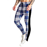 Men Plaid Pant Man Checked Pants Men's Spring and Autumn Running Training Slim Fit Patchwork Trousers