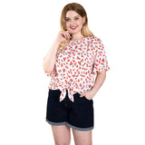 Women Plus Size Tops Spring/Summer Loose Round Neck Red Floral Print Shirt Top