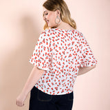 Women Plus Size Tops Spring/Summer Loose Round Neck Red Floral Print Shirt Top