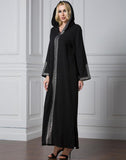 Muslim Women Stylish Kashibo Abaya Muslim Ladies Long Gown Islamic Clothing Jilbab Jalabiya Side Slit Hooded Maxi Dress Fashion Robe