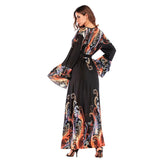 Muslim Women Stylish Kashibo Abaya Muslim Ladies Long Gown Islamic Clothing Jilbab Jalabiya Printed Round Neck Bead Dress