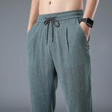 Linen Pants Straight Leg Pants Summer Men's Casual Trousers Loose Straight