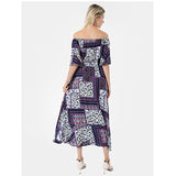 Beth Dutton Bohemian Dress Summer Spring Midi Dresses Printed Dress Lace-up Waist Evening Dress