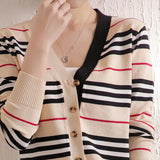 Knitted Cardigan Striped Coat V-neck Sweater