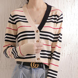 Knitted Cardigan Striped Coat V-neck Sweater