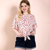 Women Plus Size Tops Spring/Summer Loose Round Neck Red Floral Print Shirt Top